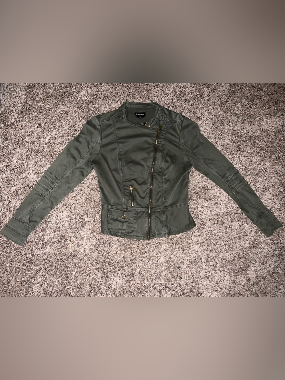 bebe Olive Utility Zip Jacket with Gold Hardware